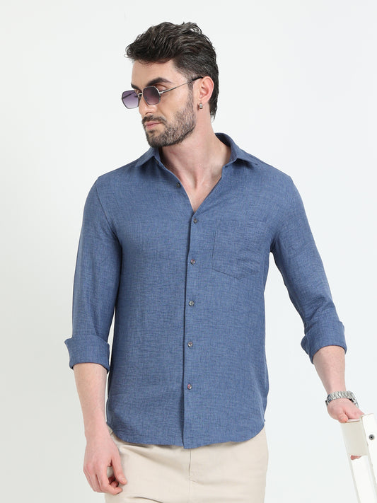 Blue Melange Solid Shirt