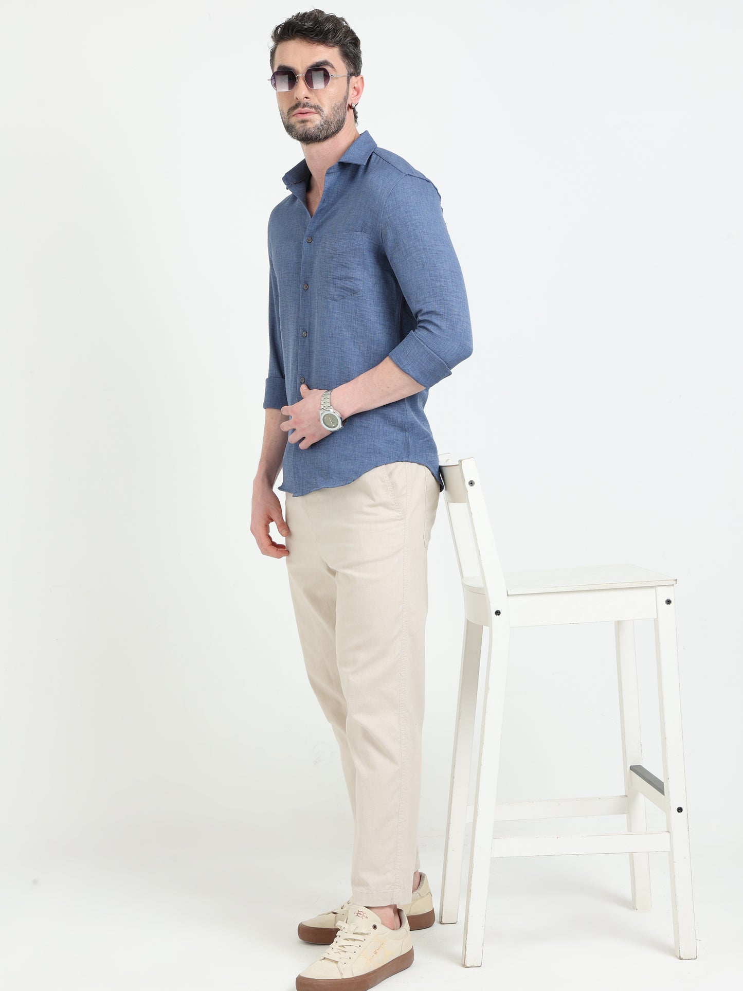 Blue Melange Solid Shirt