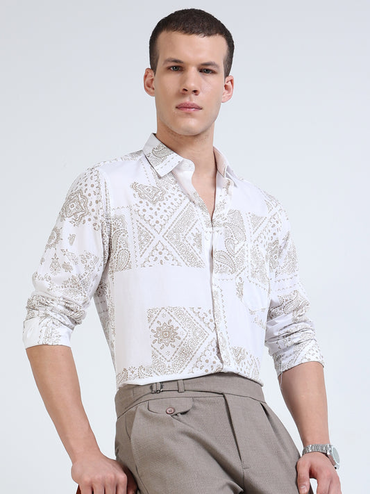 Bandana print linen shirt
