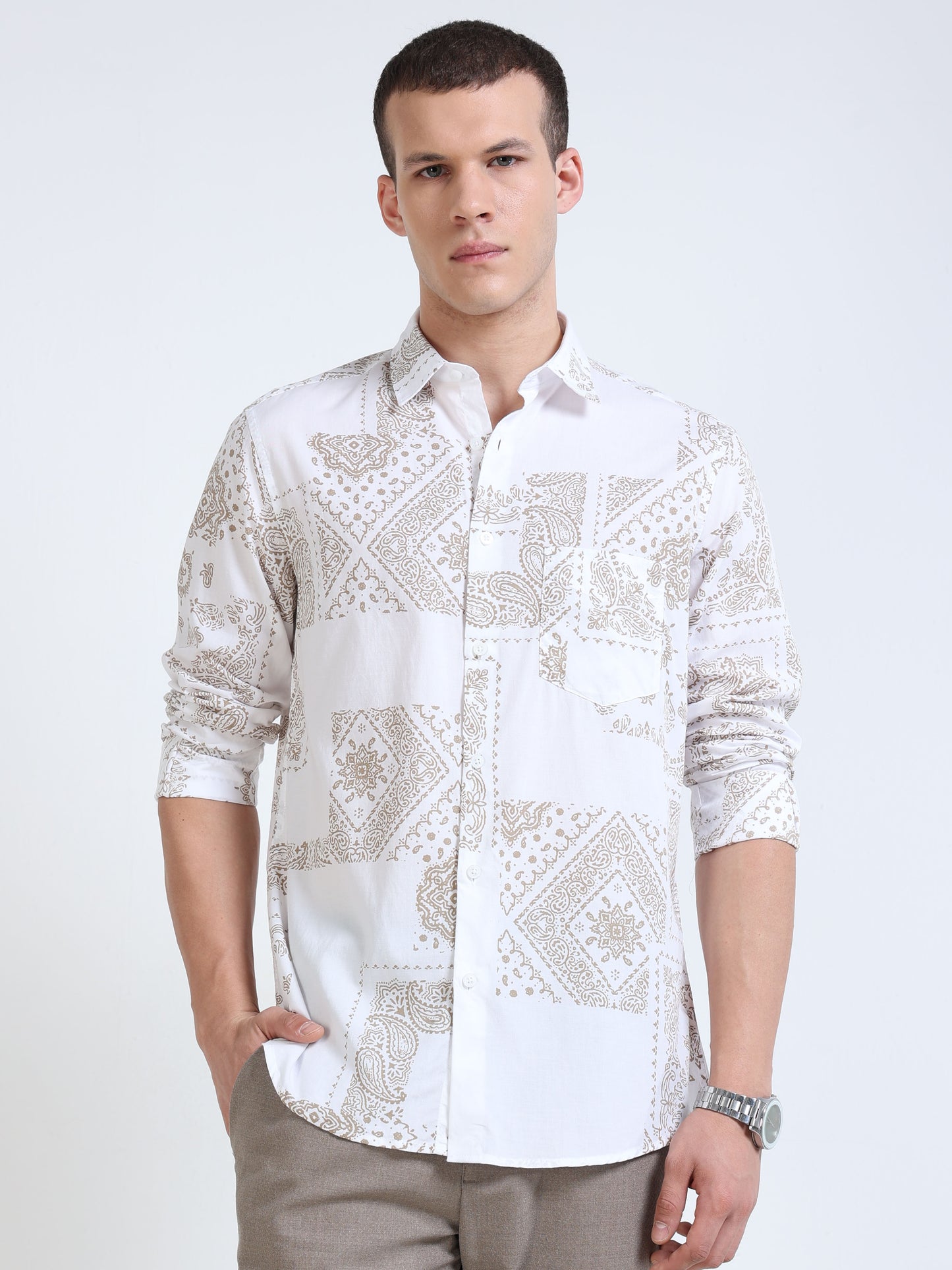 Bandana print linen shirt