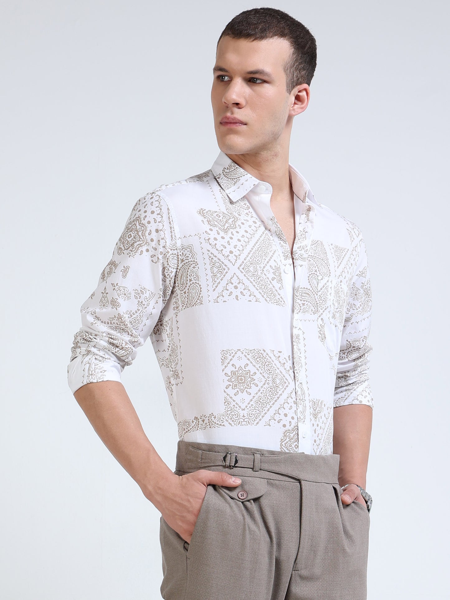 Bandana print linen shirt