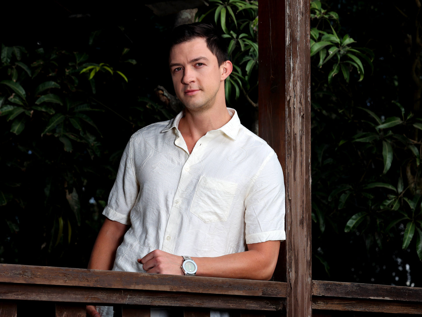 Cream Embroidery linen  Shirt