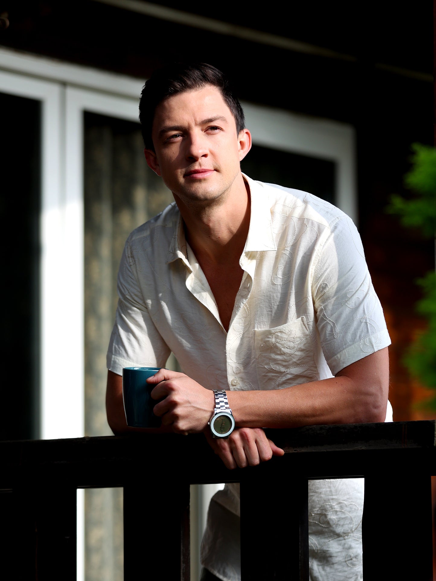 Cream Embroidery linen  Shirt