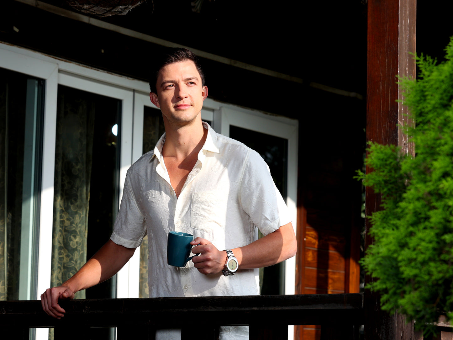 Cream Embroidery linen  Shirt