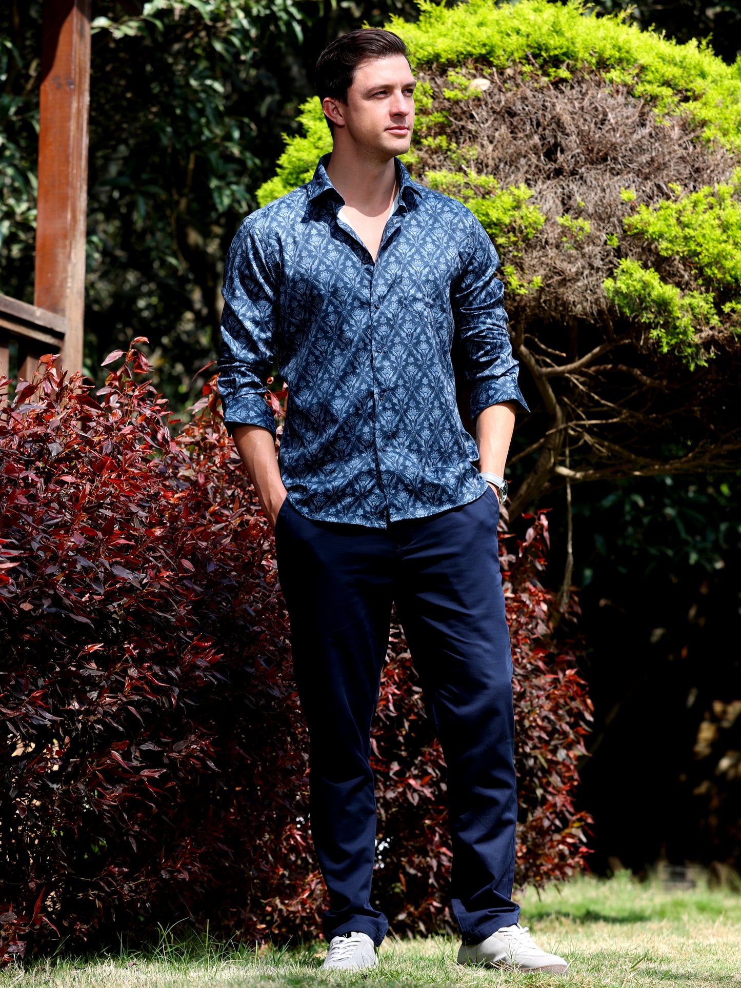 Blue Grey Printed Shirt