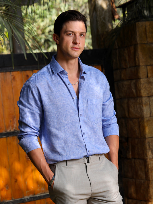 Blue Linen Solid Shirt