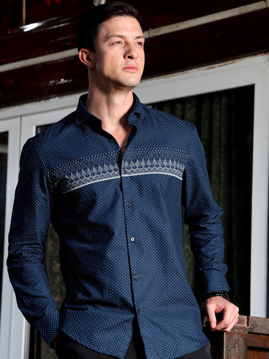 Navy Statement Print Shirt
