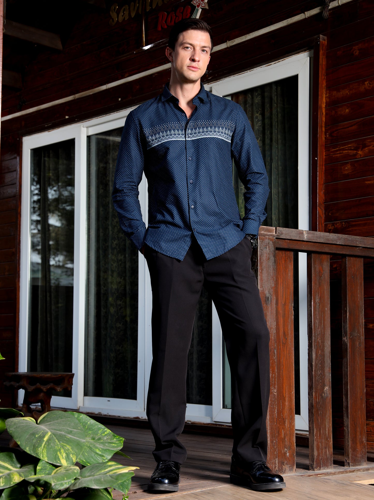 Navy Statement Print Shirt