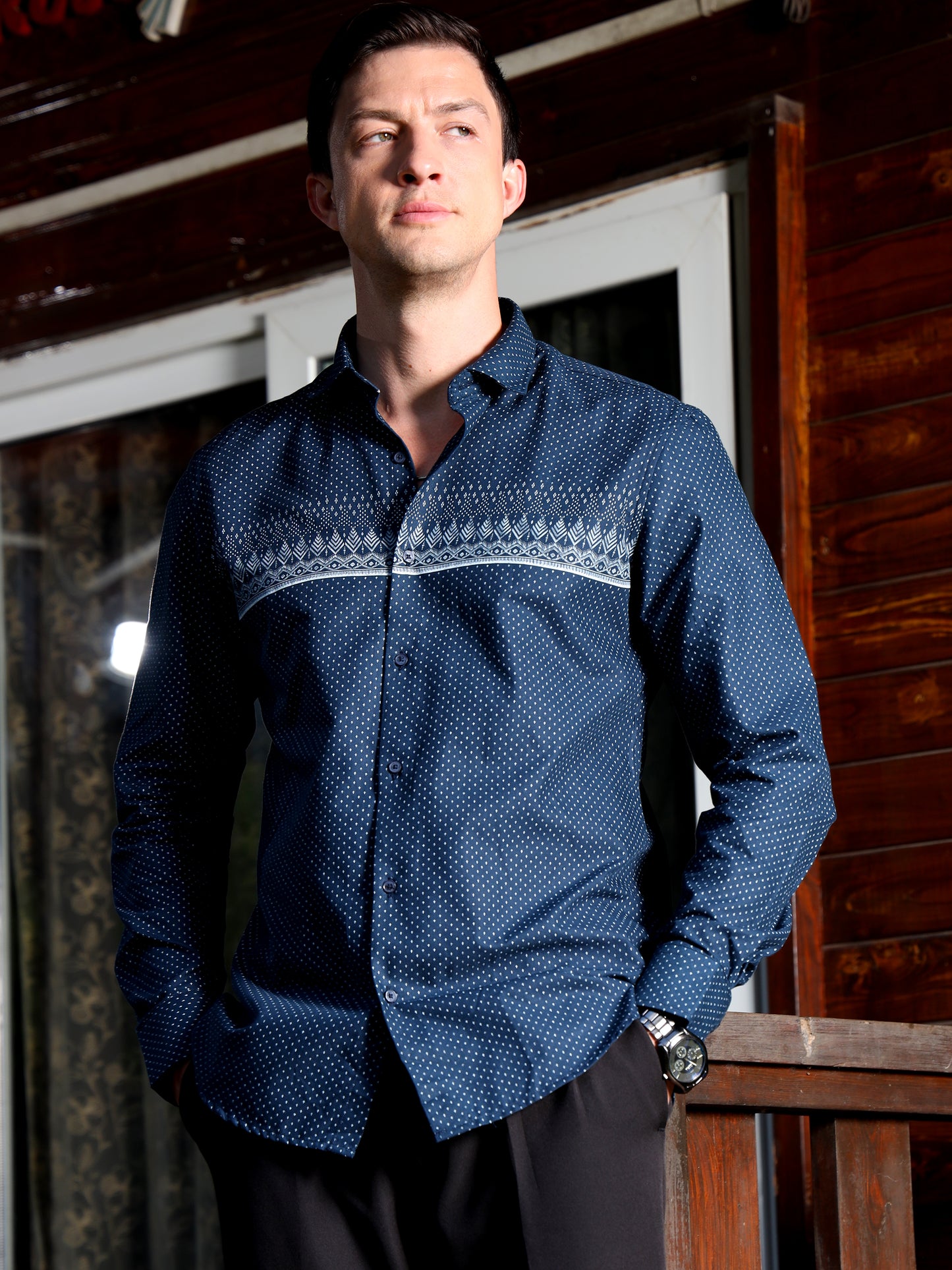 Navy Statement Print Shirt