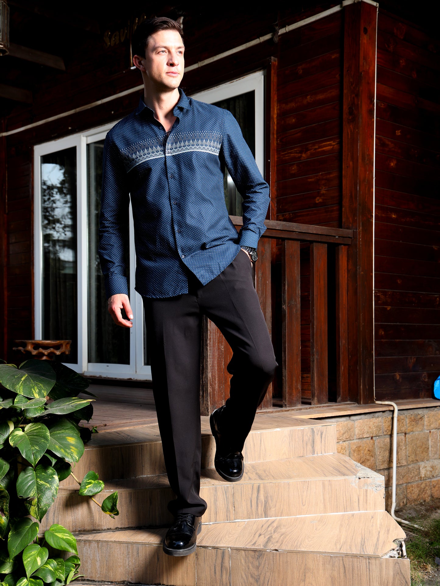 Navy Statement Print Shirt