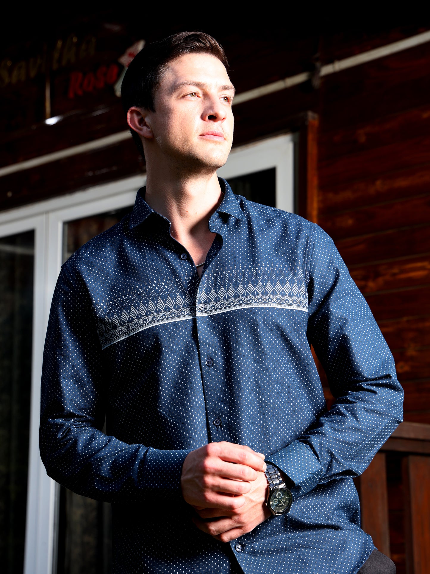 Navy Statement Print Shirt