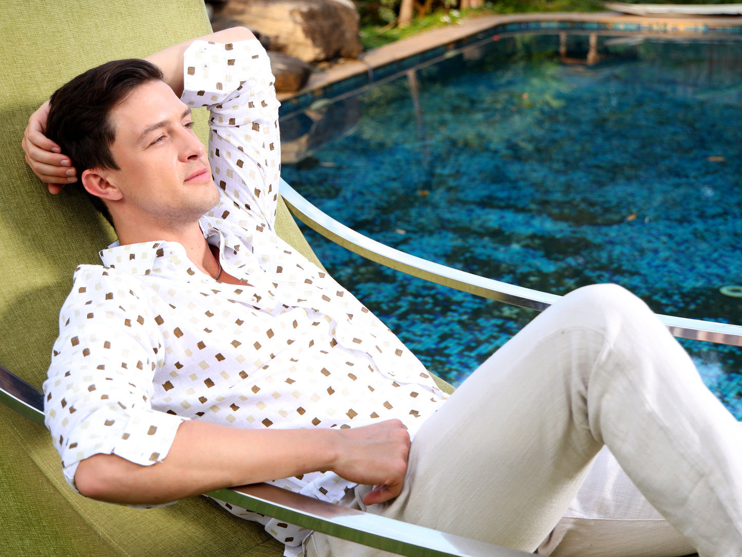 White Linen Print Shirt