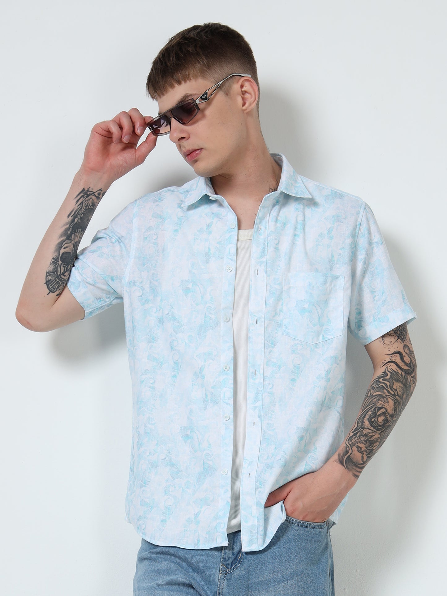 Martin Smith Men’s Regular Fit Cotton Linen Half Sleeves Casual Shirt