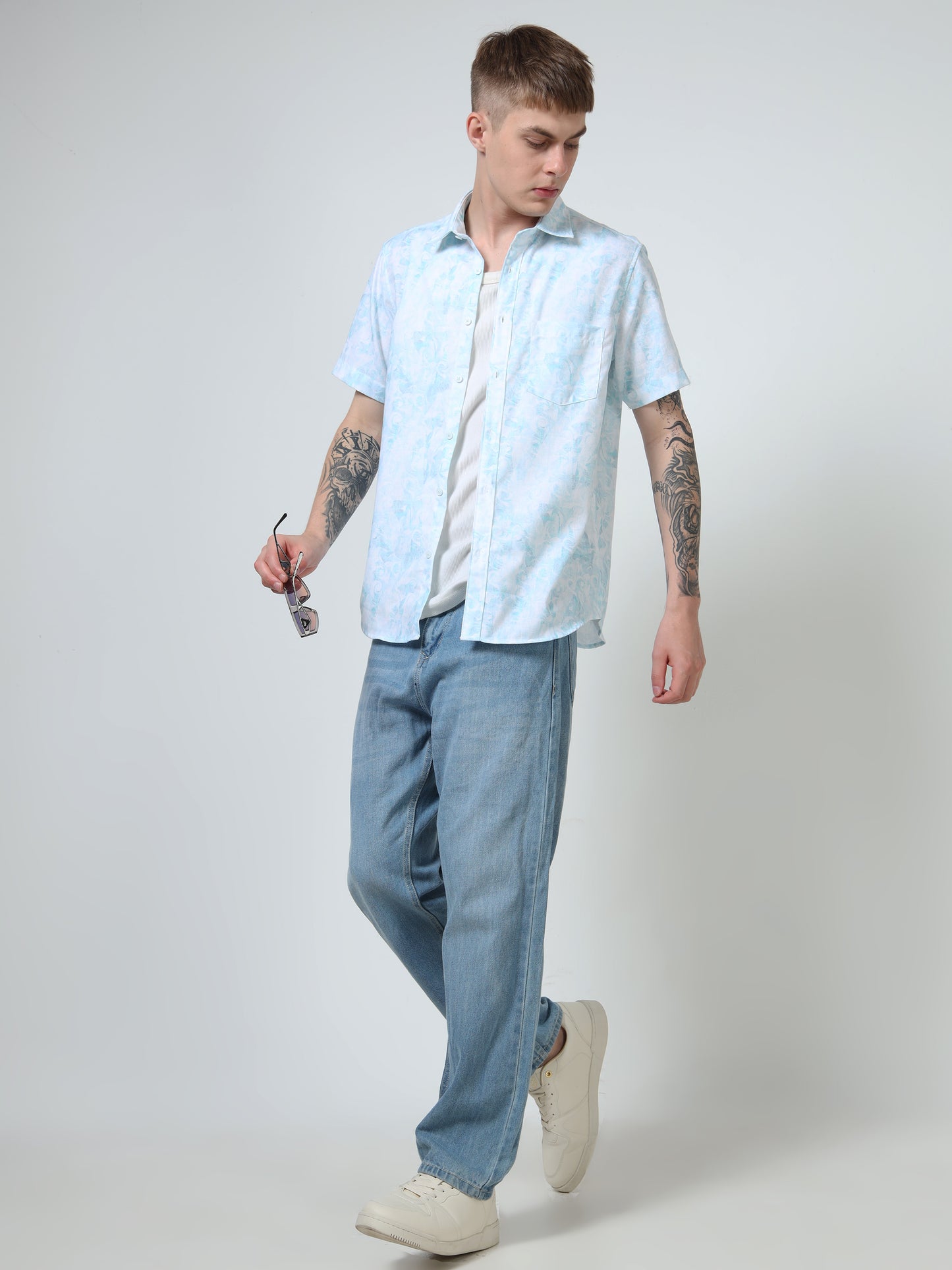 Martin Smith Men’s Regular Fit Cotton Linen Half Sleeves Casual Shirt