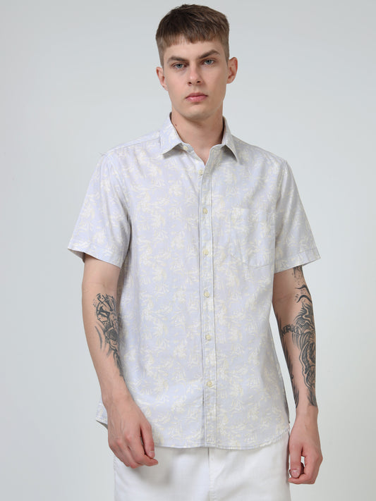 Martin Smith Men’s Regular Fit Cotton Linen Half Sleeves Casual Shirt