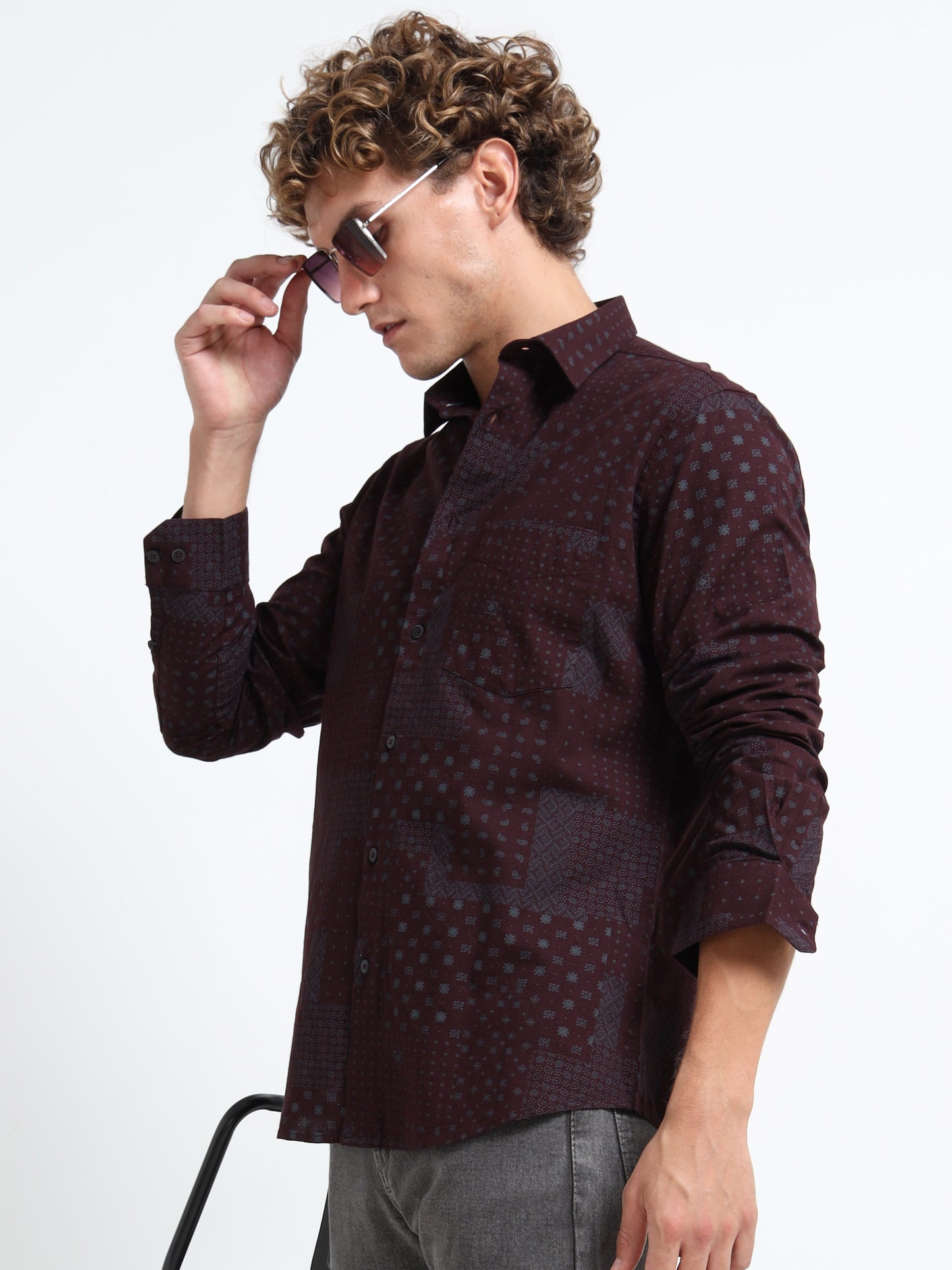 Dark maroon Air-supply printed shirt