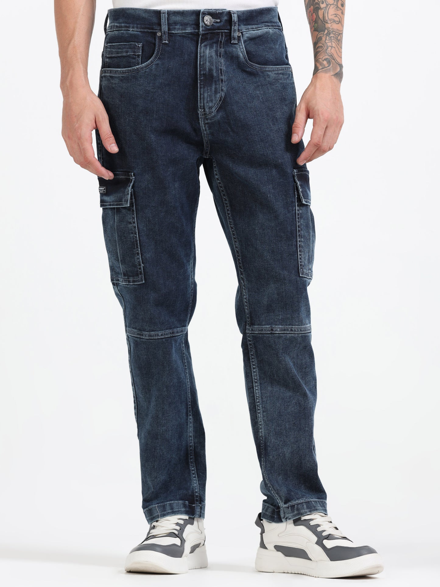 Faded Stretchable Cargo Jeans