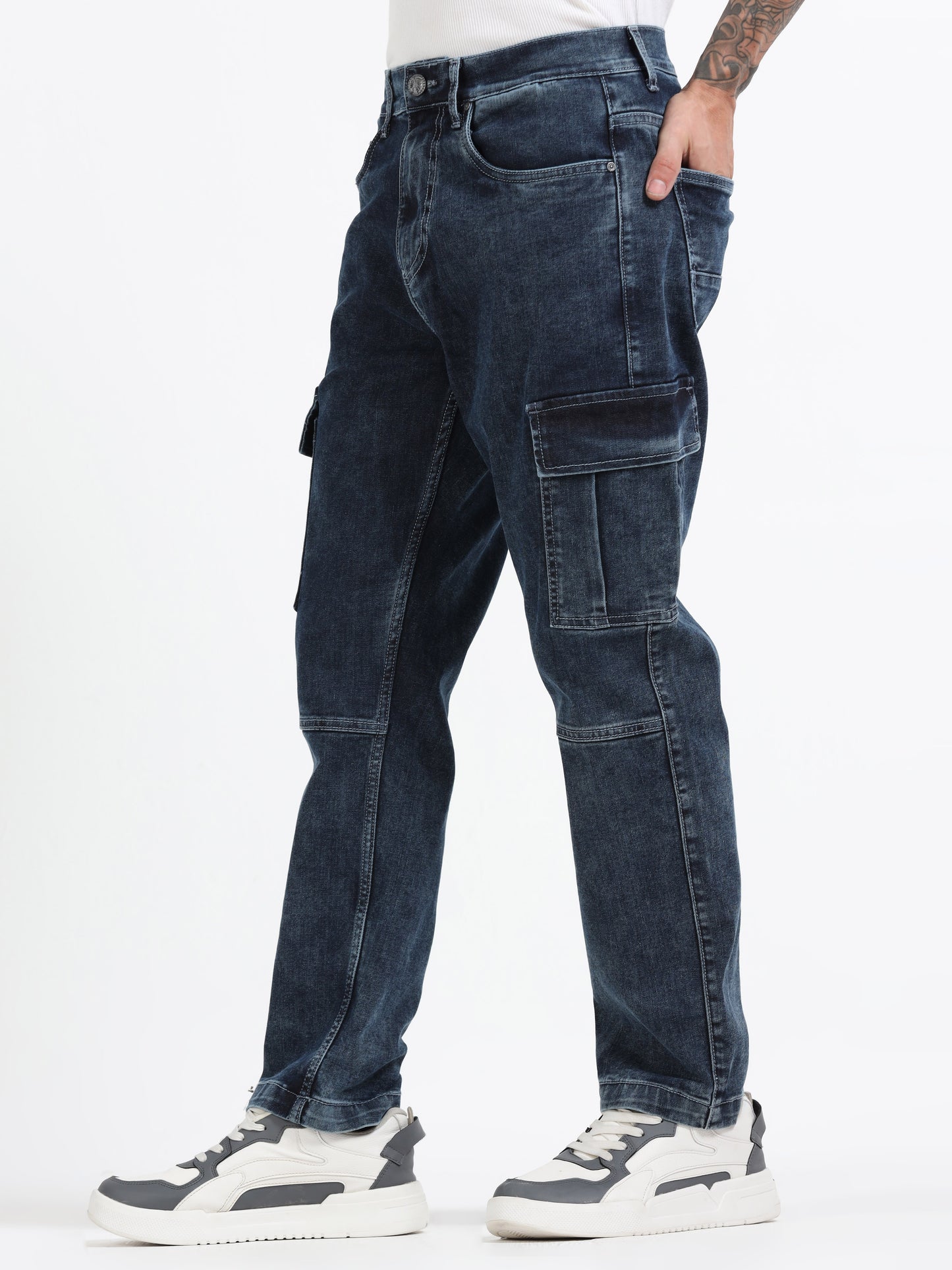 Faded Stretchable Cargo Jeans