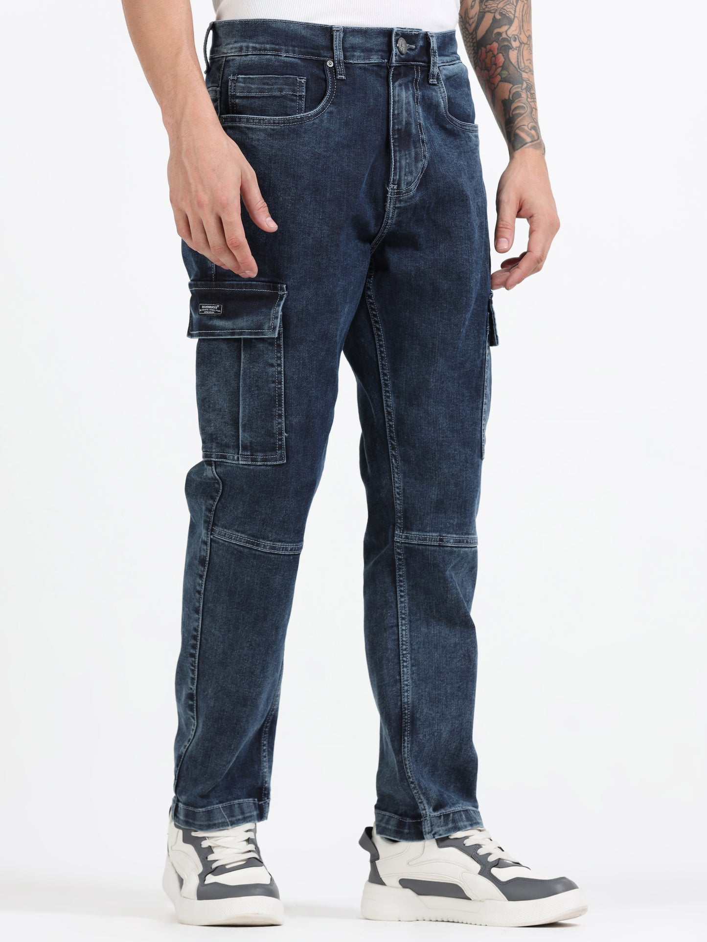 Faded Stretchable Cargo Jeans