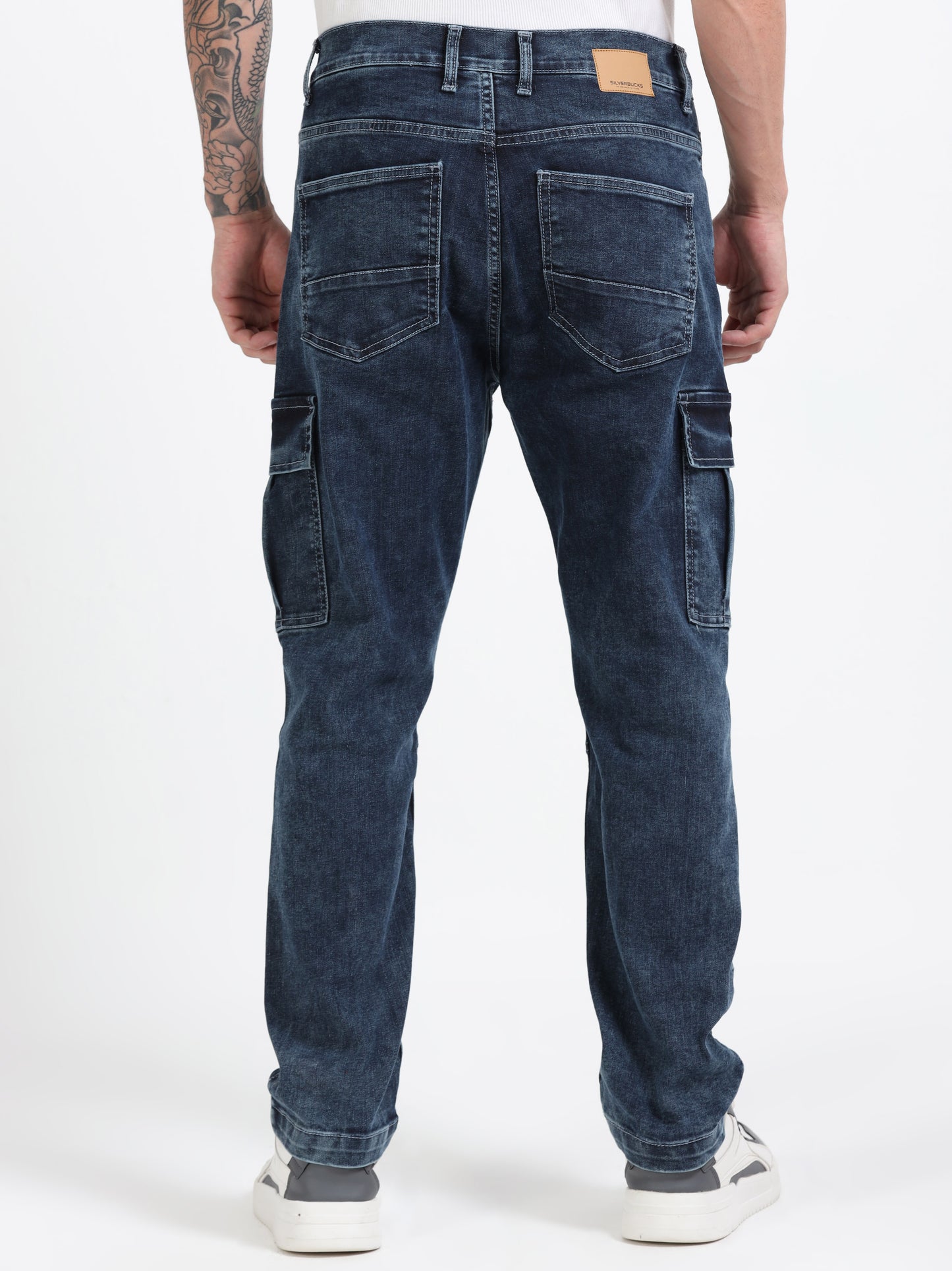 Faded Stretchable Cargo Jeans