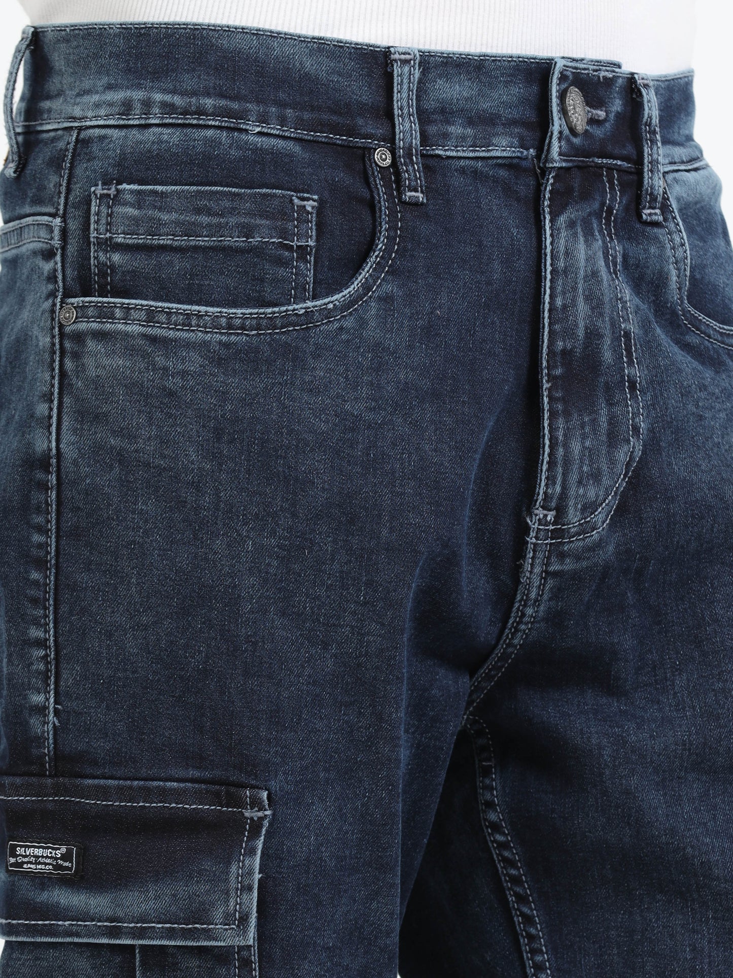 Faded Stretchable Cargo Jeans