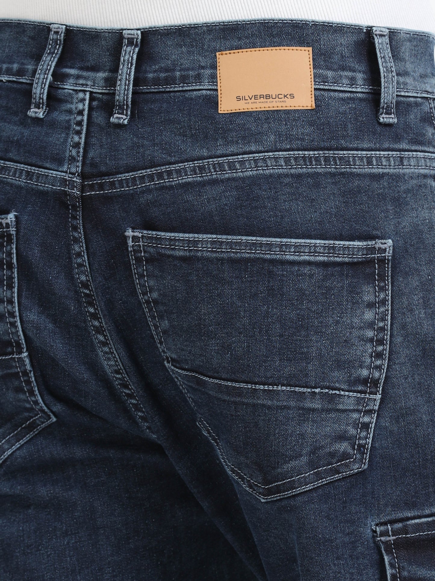 Faded Stretchable Cargo Jeans