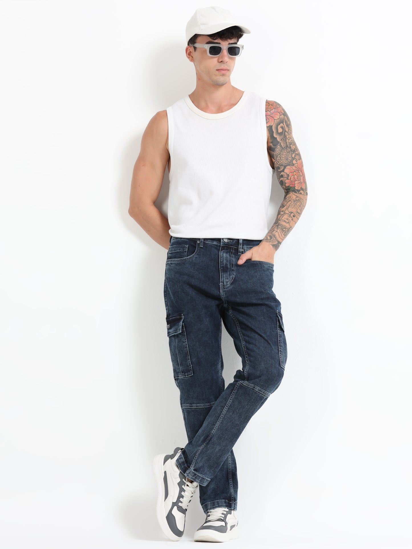 Faded Stretchable Cargo Jeans