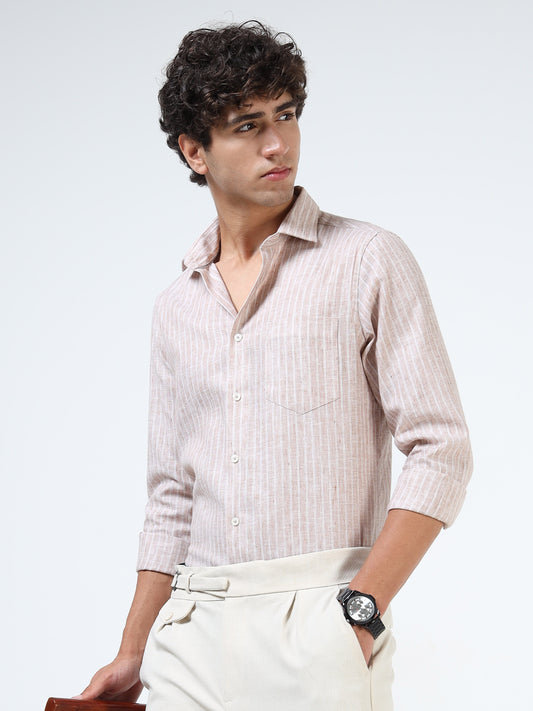 Cream Striped Linen Shirt