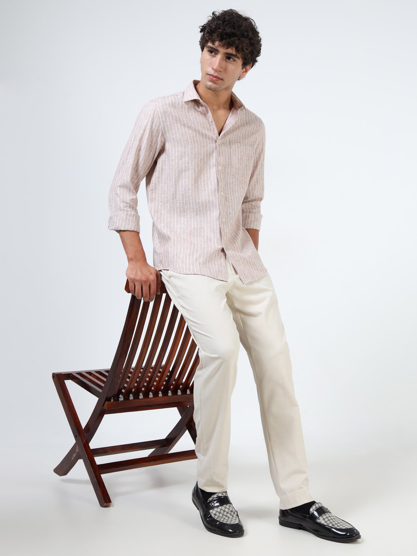 Cream Striped Linen Shirt
