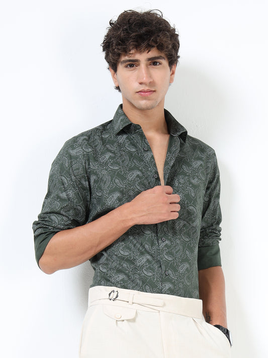 Green Paisley Print Shirt