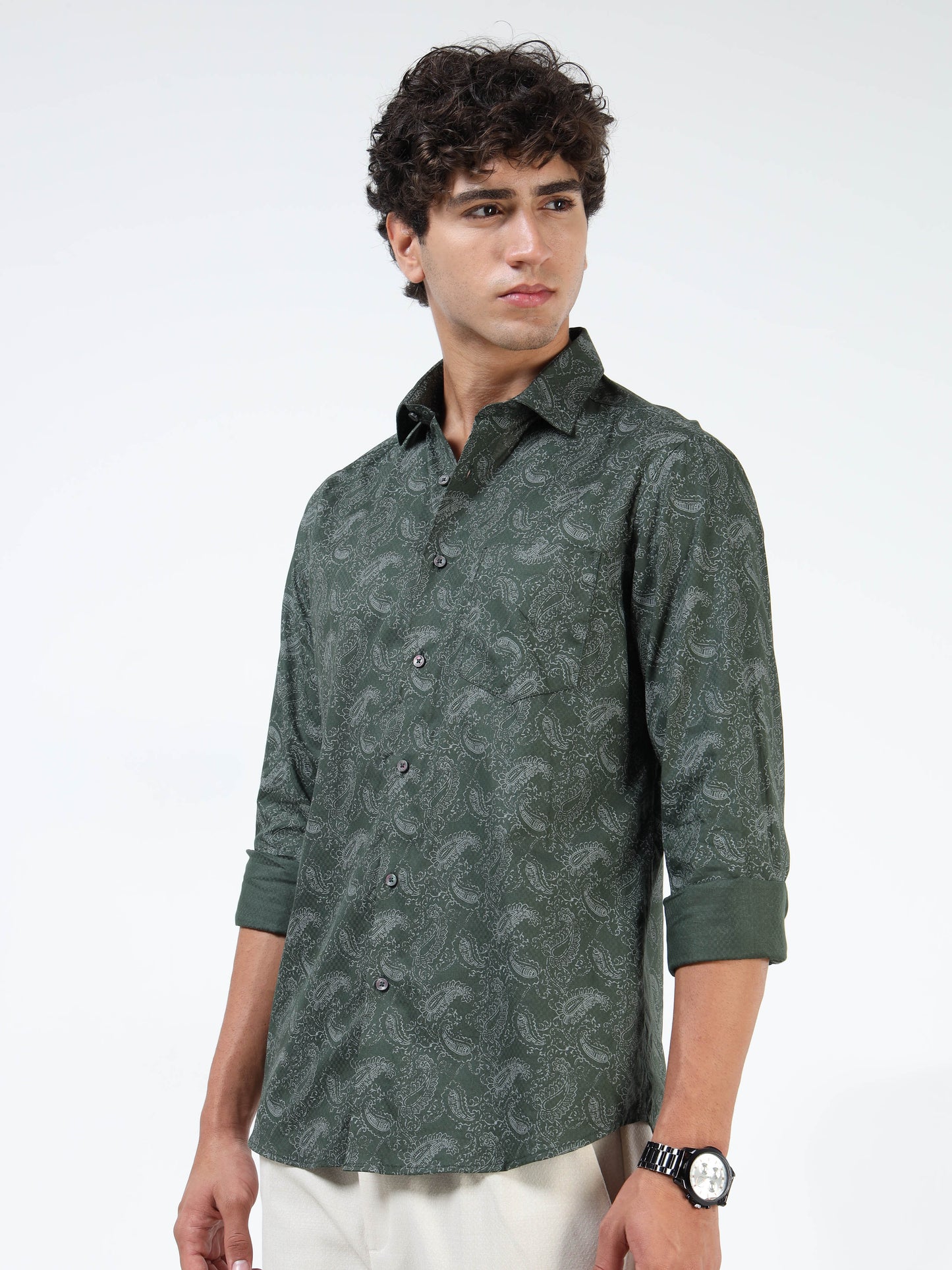Green Paisley Print Shirt