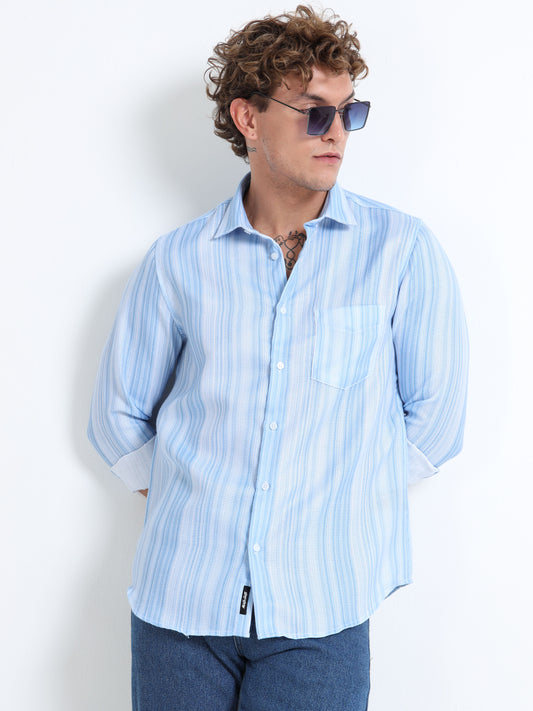 Blue Linen Striped Shirt