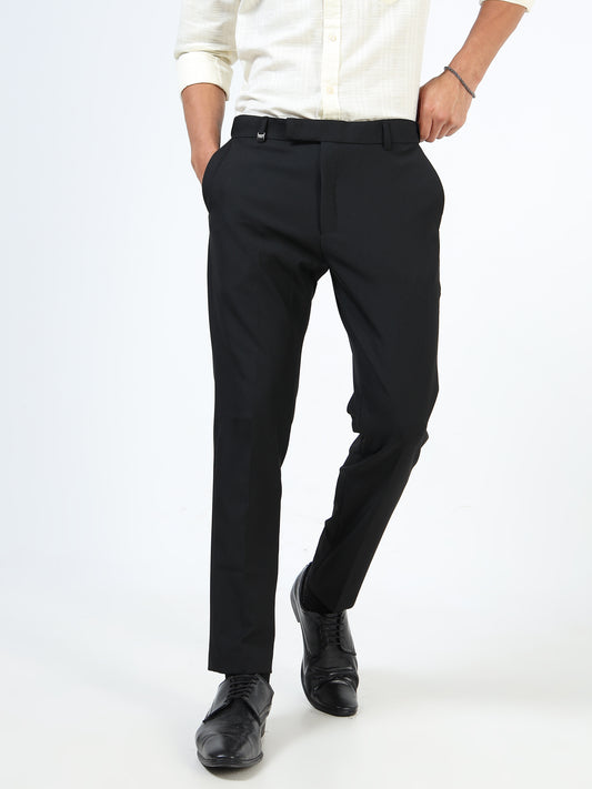 Pinstripe Flexi-waist formal trousers.