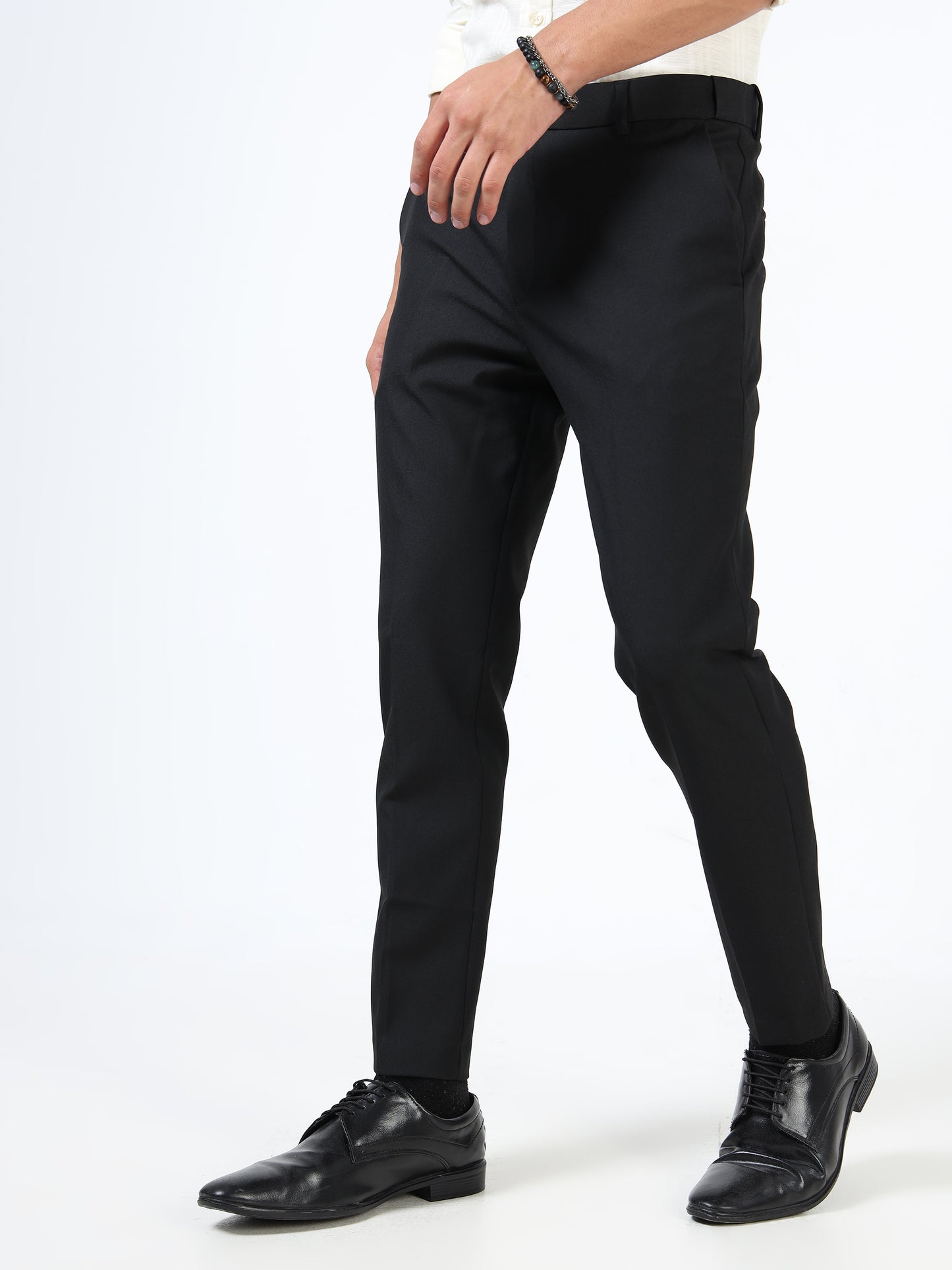 Pinstripe Flexi-waist formal trousers.