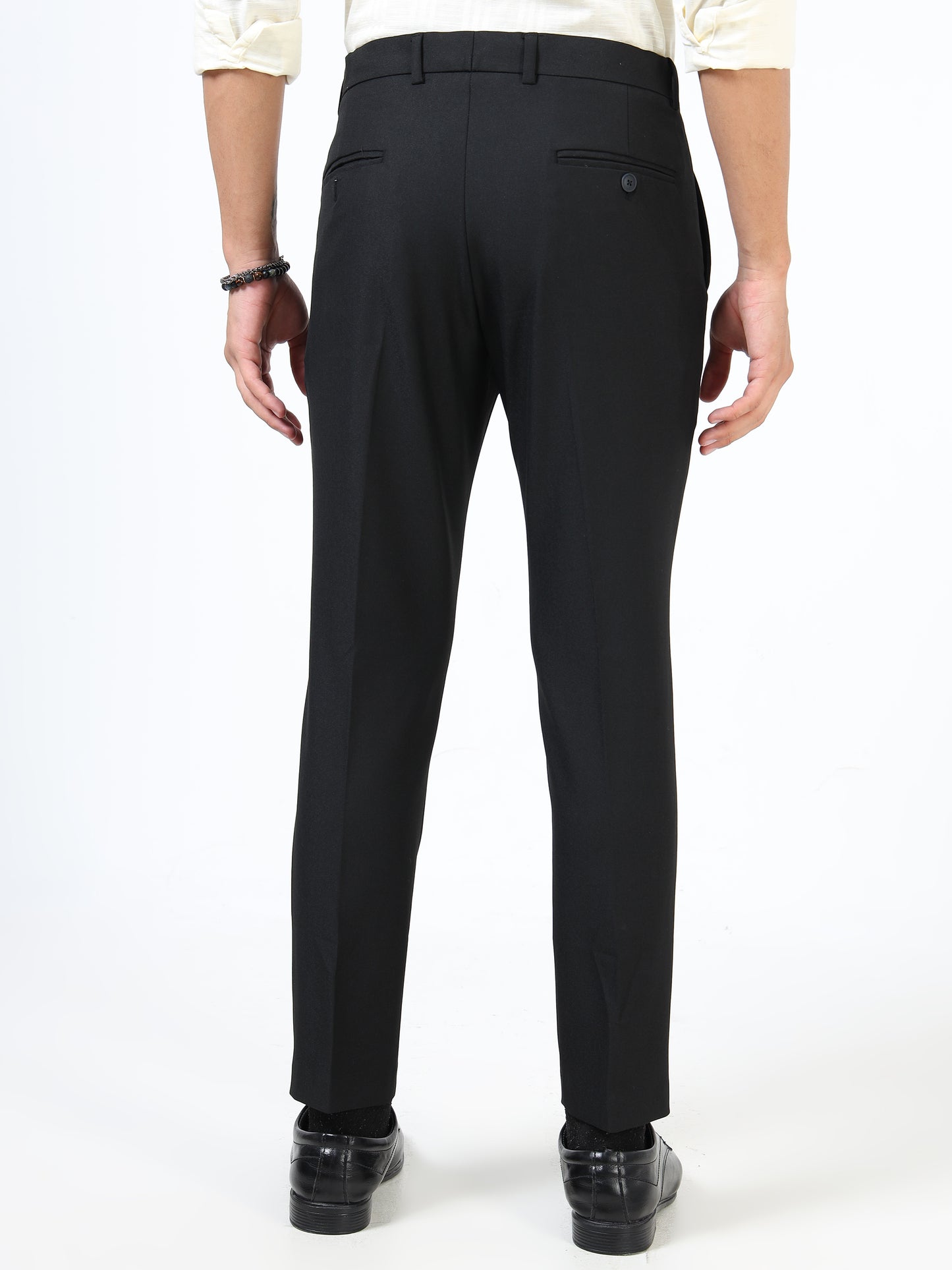 Pinstripe Flexi-waist formal trousers.