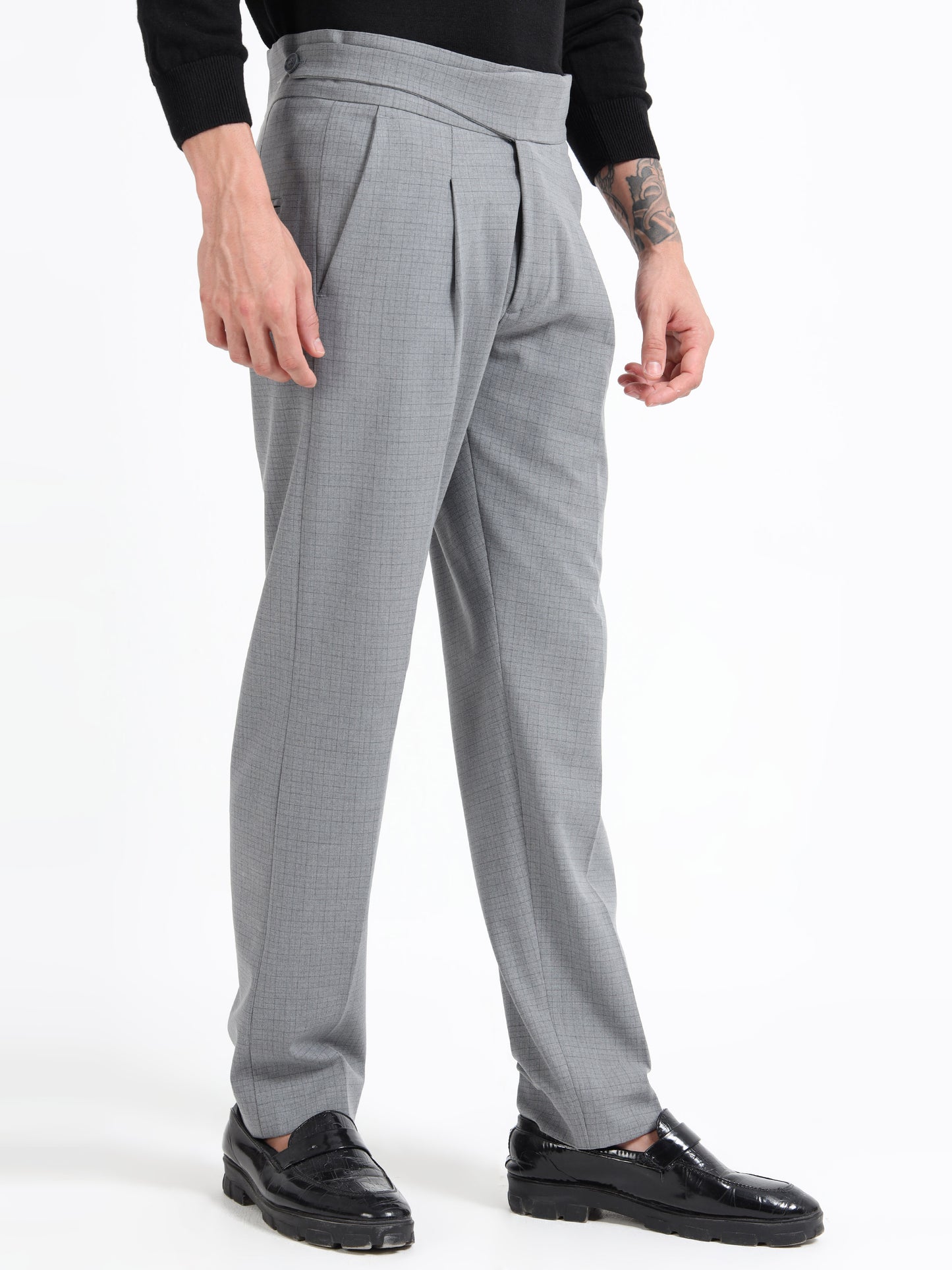 Grey Micro Check Gurkha pants