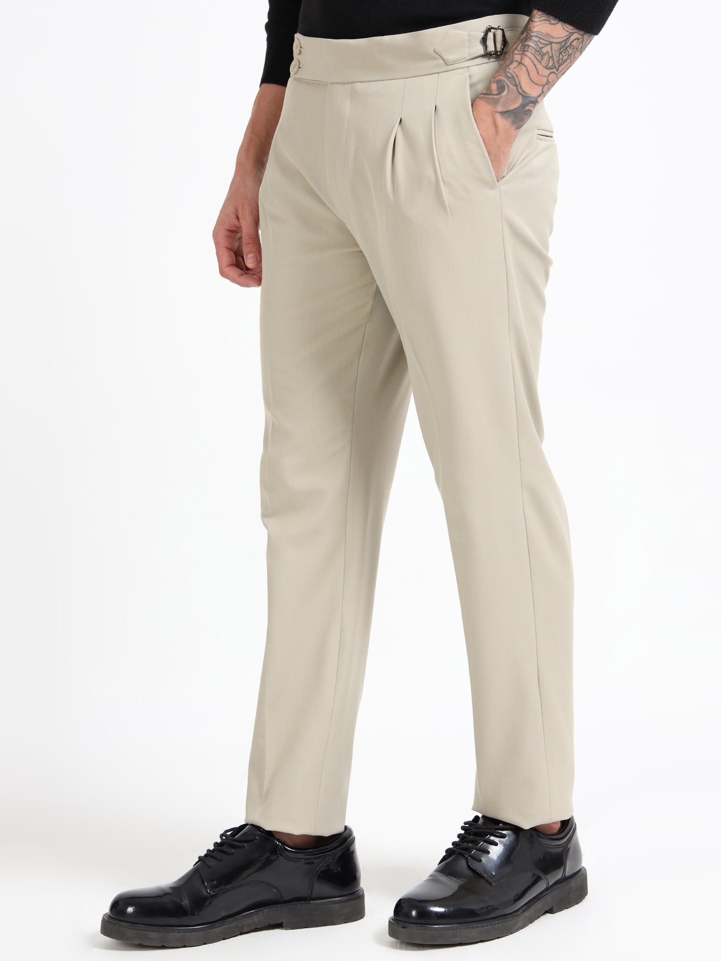 Beige Double Pleated - Gurkha Pants