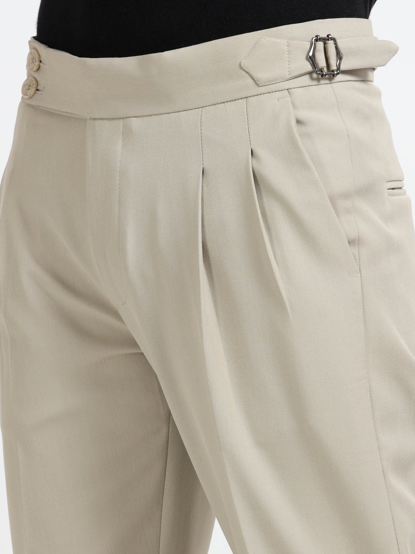 Beige Double Pleated - Gurkha Pants