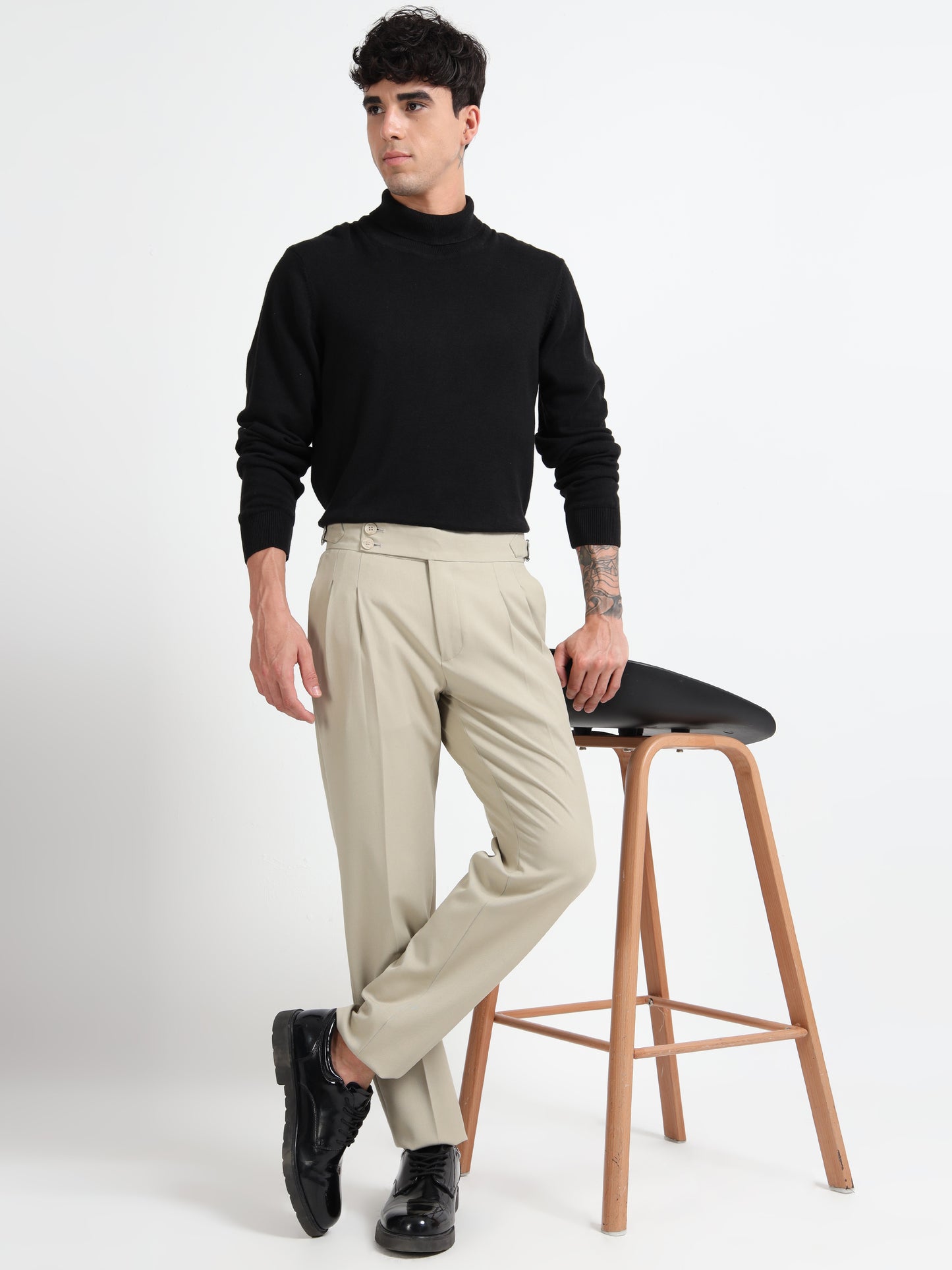Beige Double Pleated - Gurkha Pants