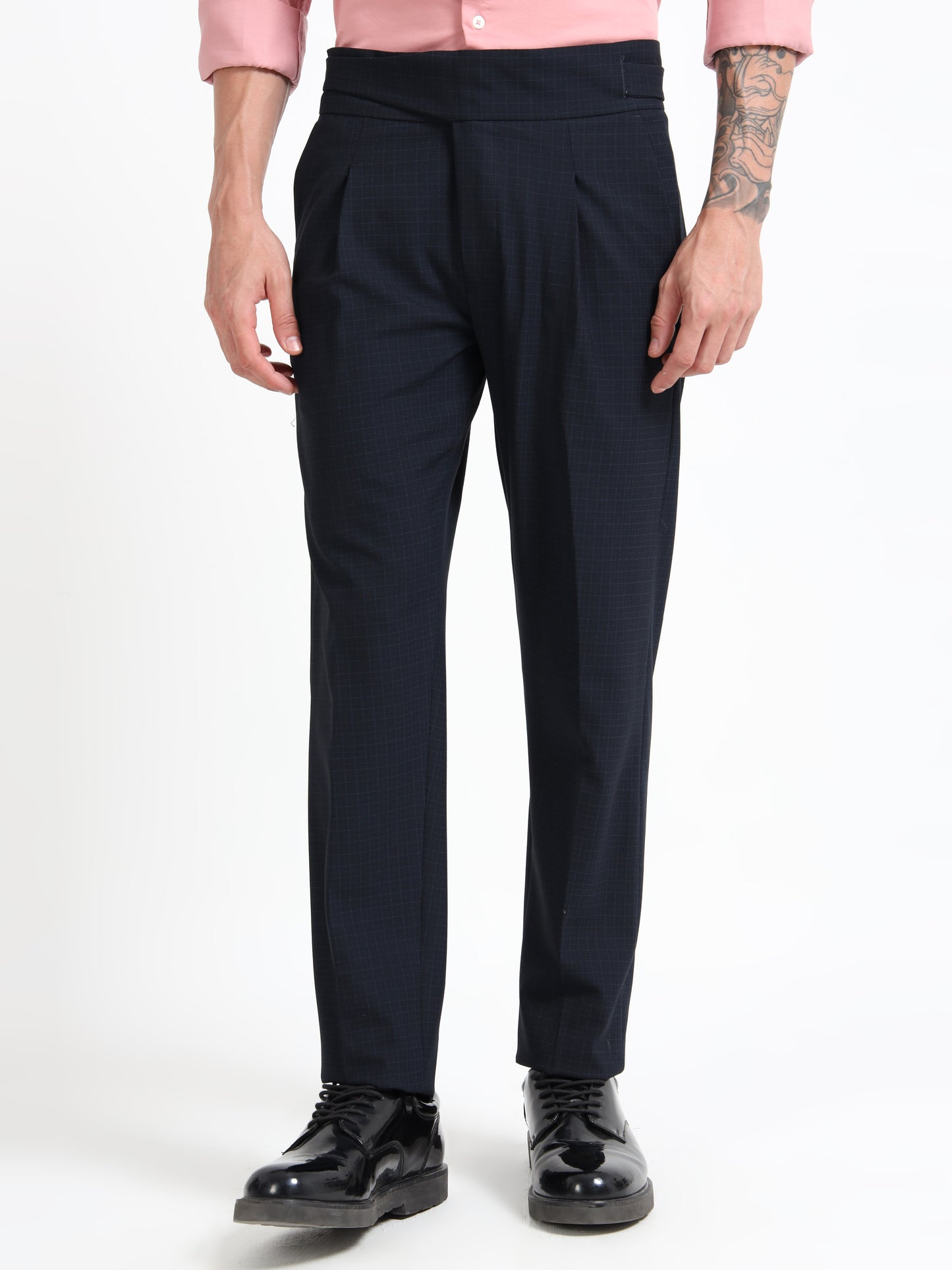 Navy Micro Check Gurkha pants