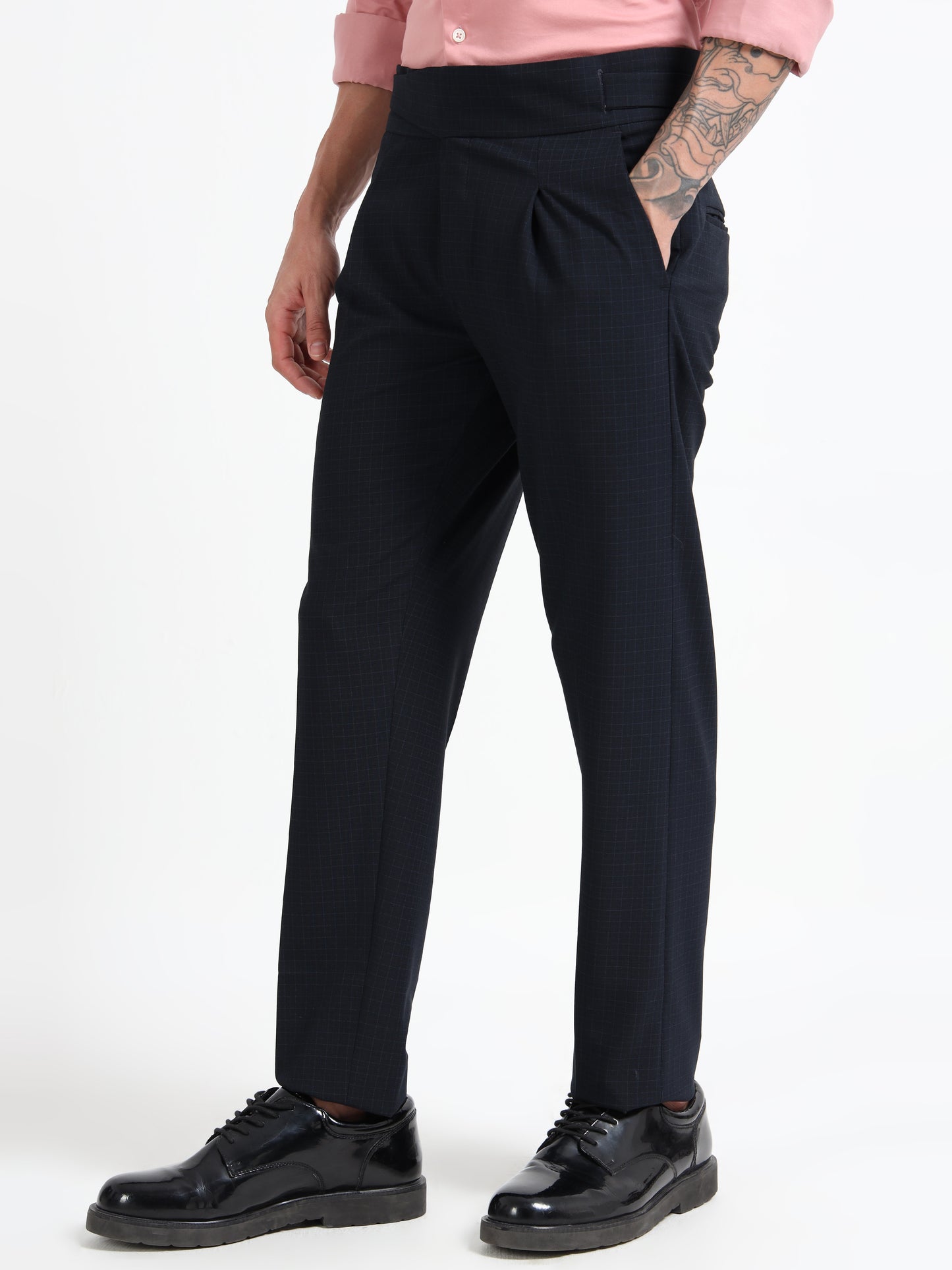 Navy Micro Check Gurkha pants