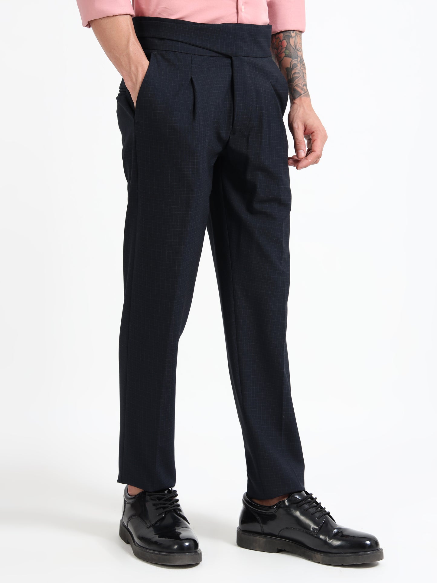 Navy Micro Check Gurkha pants
