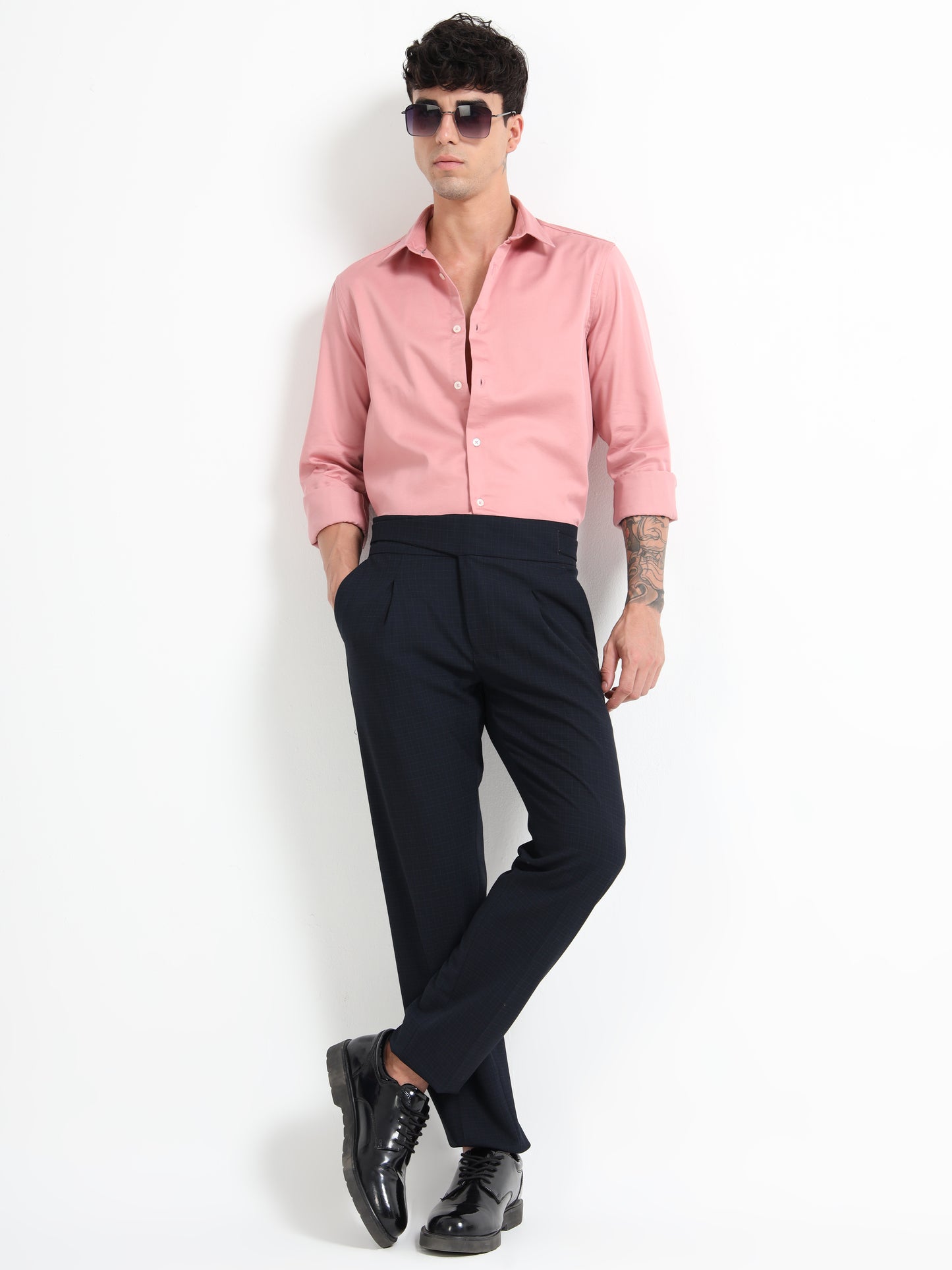Navy Micro Check Gurkha pants
