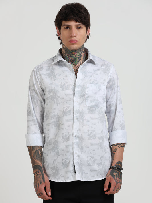 Abstract Print Regular Print Shirt - White