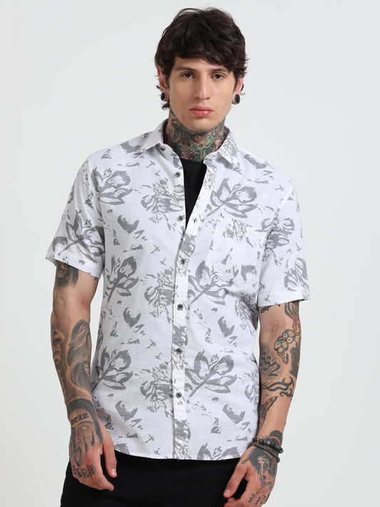 White Graphic Printed Half - Sleeves Shirt
