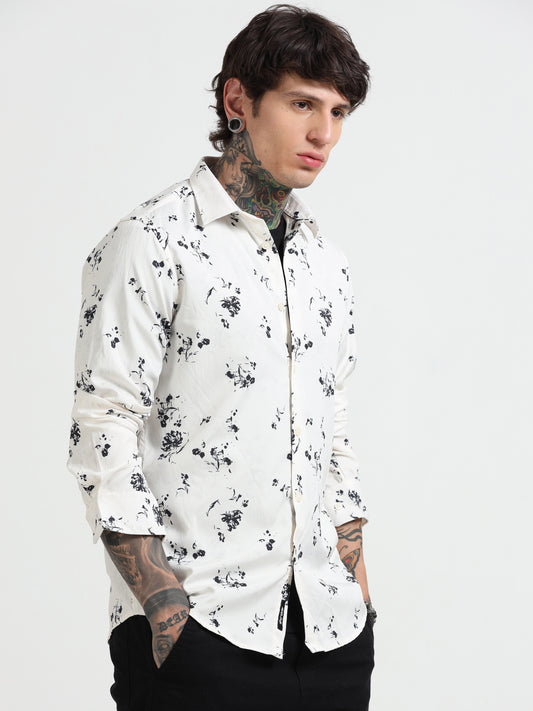 Floral Printed Shirt - White and Black
