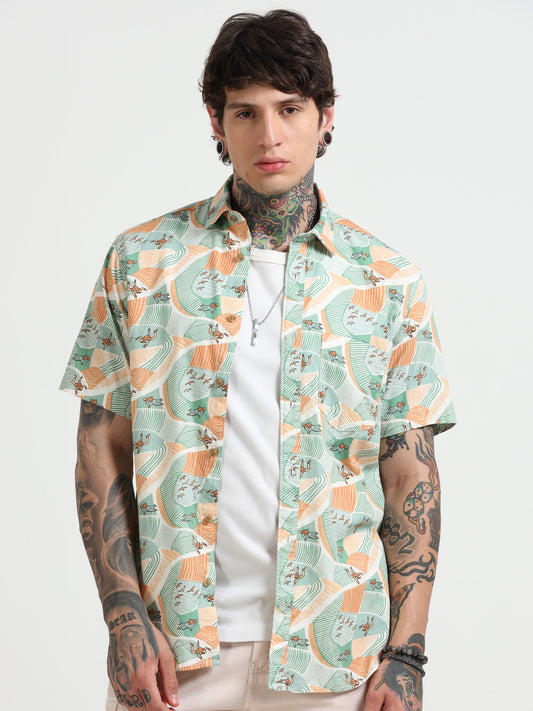 Tropical Printed Half - Sleeves Shirt