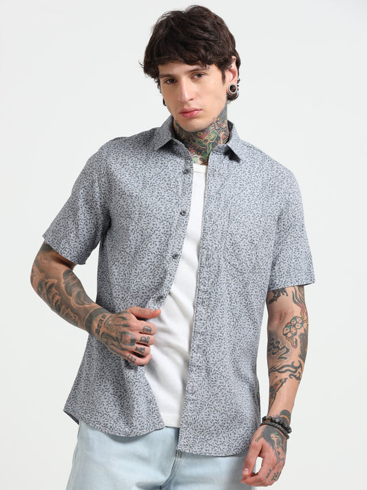Grey Printed Half - Sleeves Shirt