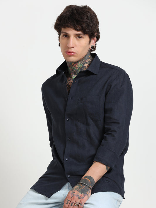 Navy Blue Pure Linen Shirts