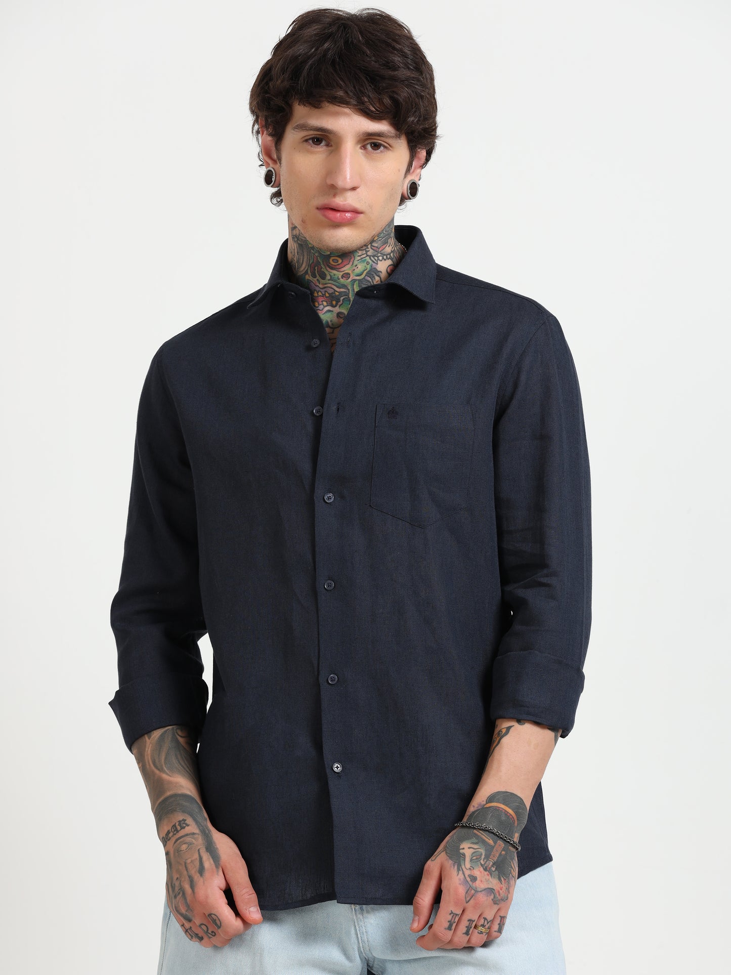 Navy Blue Pure Linen Shirts